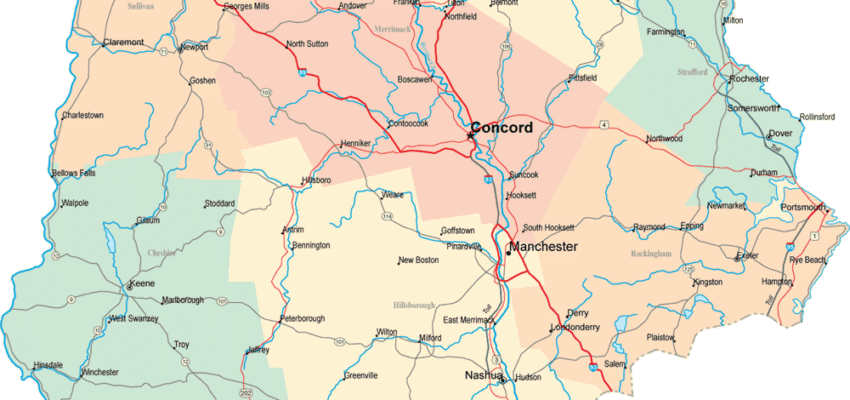 map of the southwestern new hampshire area.